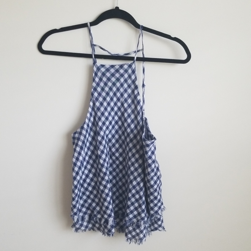 American eagle blue checkered crop tank